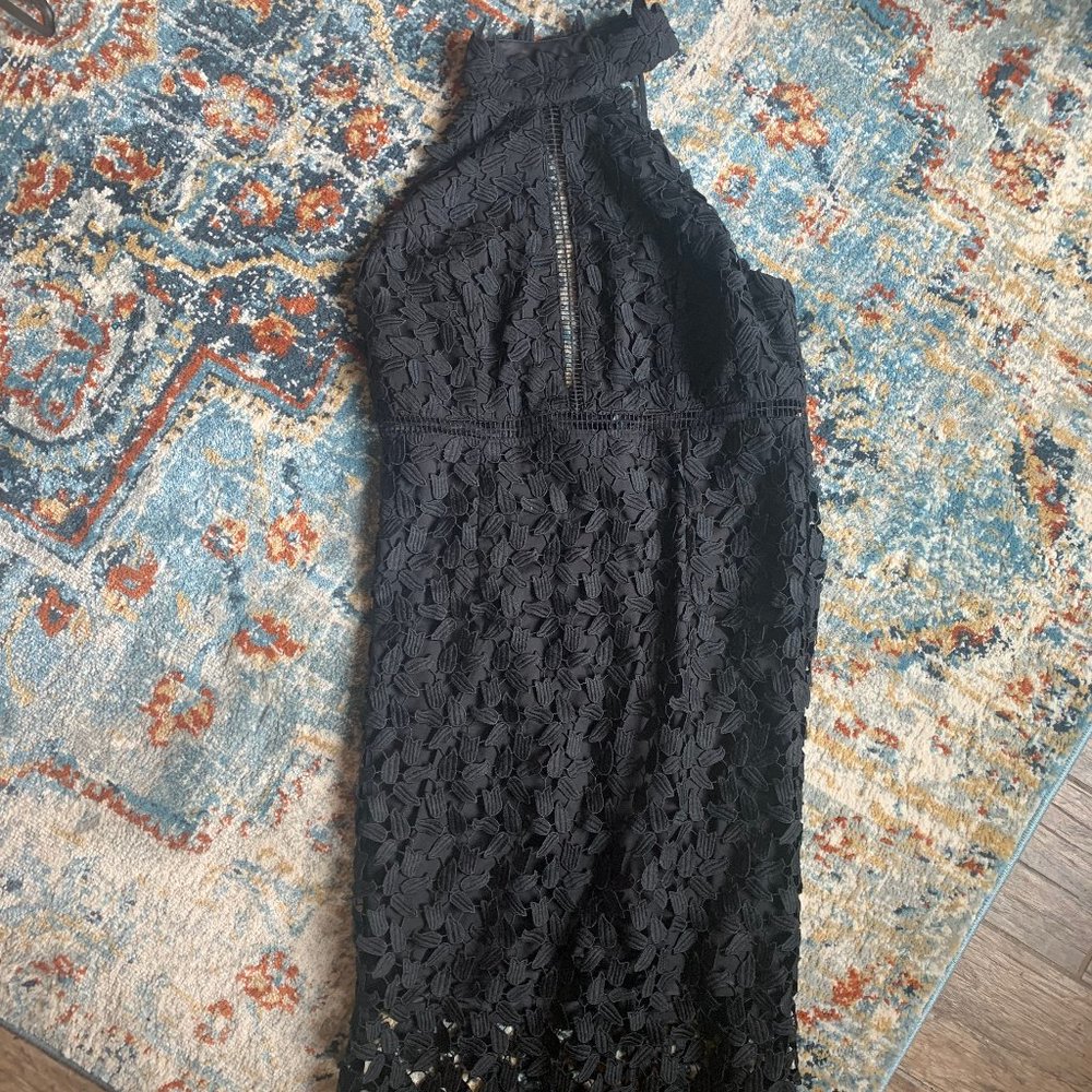 Black Lace Mock Neck Sleeveless Dress